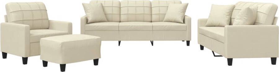 VidaXL 4-delige Loungeset Kunstleer Crème Loungeset Tuinlounge Buitenset Lounge Meubels Loungebank