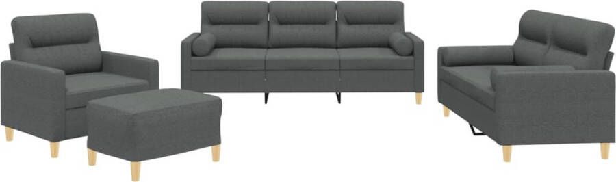 VidaXL -4-delige-Loungeset-met-kussens-stof-donkergrijs - Foto 2