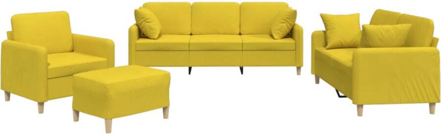 The Living Store 4-delige Loungeset met kussens stof lichtgeel Loungeset Woonkamer Meubels Tuinset Buitenmeubilair Fauteuils - Foto 2
