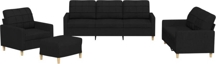 VidaXL -4-delige-loungeset-met-kussens-stof-zwart - Foto 3