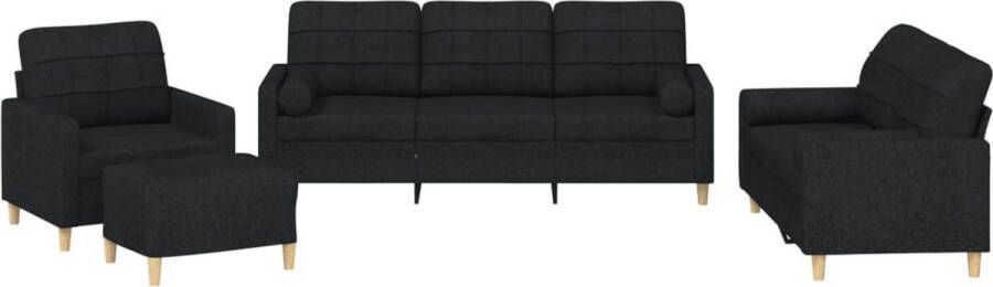 VidaXL -4-delige-Loungeset-met-kussens-stof-zwart - Foto 2