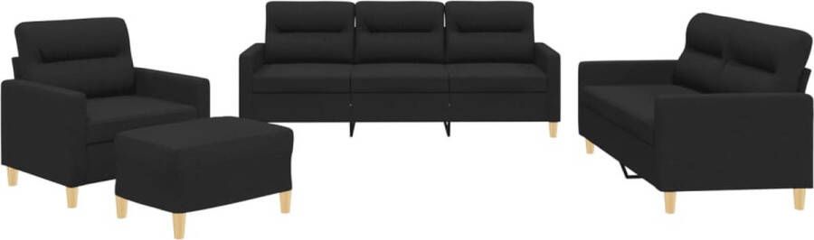 VidaXL -4-delige-loungeset-met-kussens-stof-zwart - Foto 2