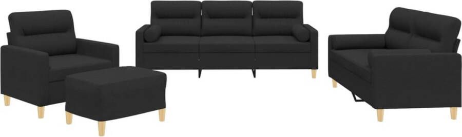 VidaXL 4-delige Loungeset met kussens stof zwart - Foto 2