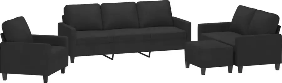 VIDAXL 4-delige loungeset met kussens stof zwart - Foto 2