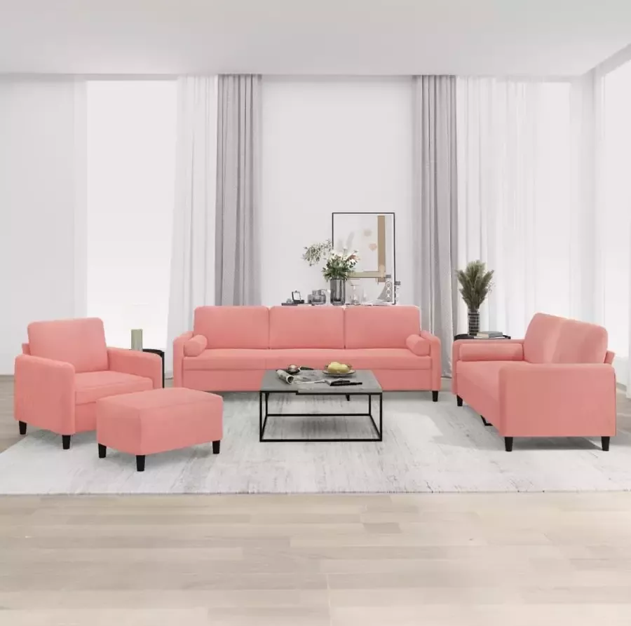 VidaXL 4-delige Loungeset met sierkussens en kussens fluweel roze