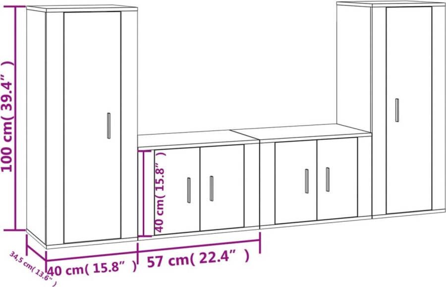 VidaXL -4-delige-Tv-meubelset-bewerkt-hout-betongrijs - Foto 3