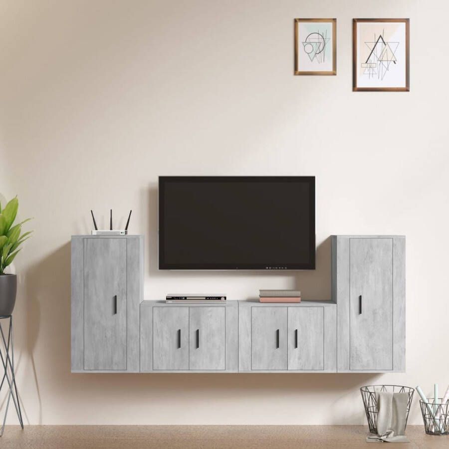 VidaXL -4-delige-Tv-meubelset-bewerkt-hout-betongrijs - Foto 3