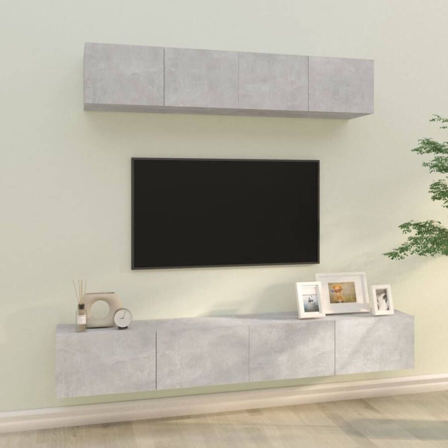 VidaXL -4-delige-Tv-meubelset-bewerkt-hout-betongrijs - Foto 2