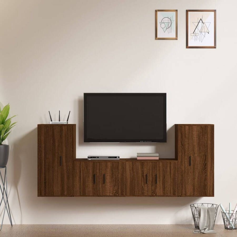VidaXL -4-delige-Tv-meubelset-bewerkt-hout-bruineikenkleurig - Foto 3