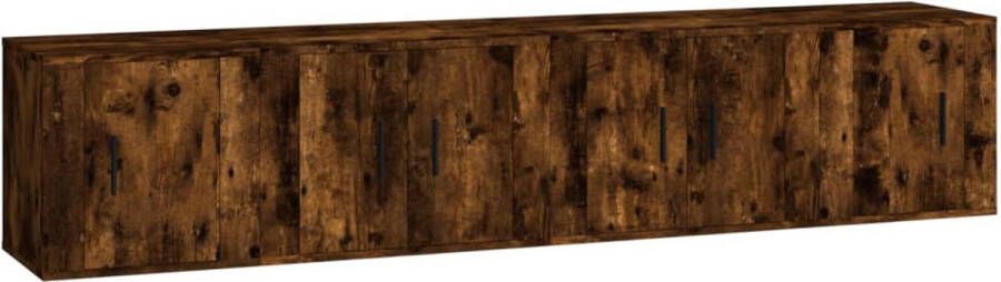 VidaXL 4-delige Tv-meubelset Gerookt Eikenhout TV-meubel Houten TV-kast Bruine TV-stand Salontafel Opbergkast Mediastand Kastje