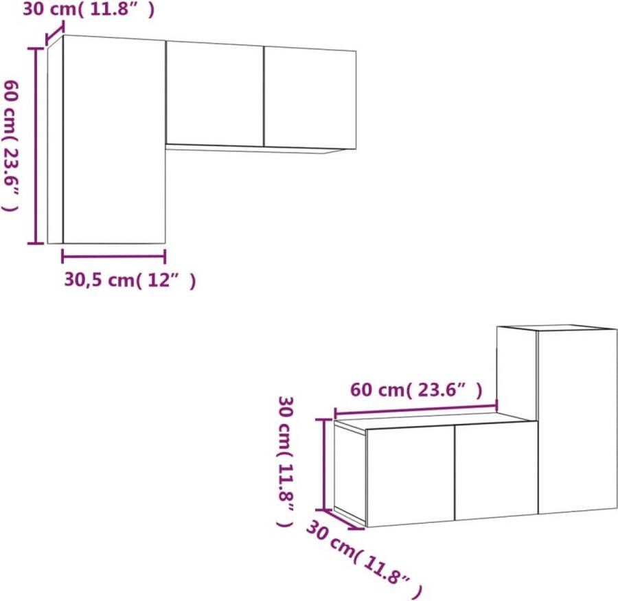 VidaXL -4-delige-Tv-meubelset-bewerkt-hout-gerookt-eikenkleurig - Foto 2