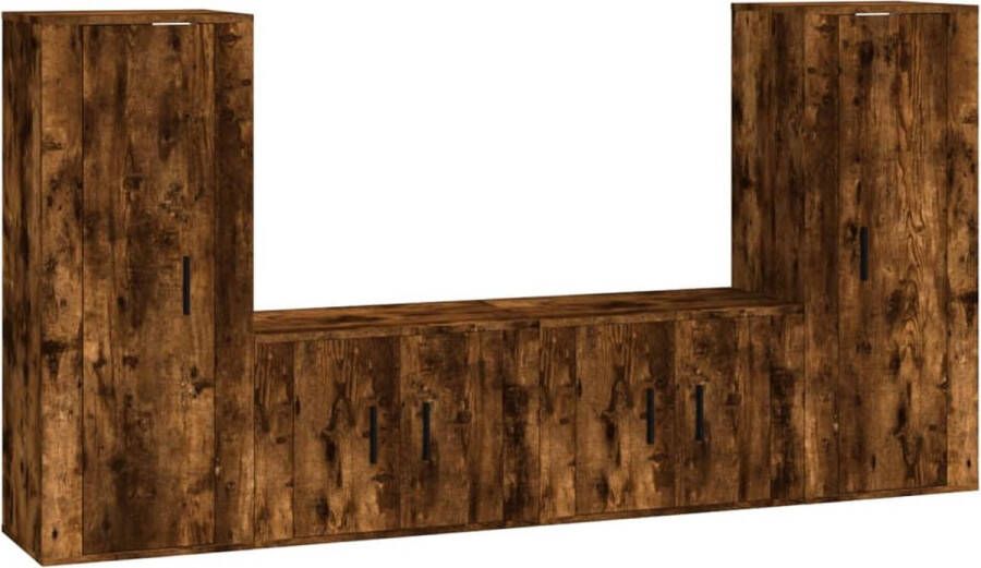 VidaXL Tv-meubelset 4-delig Gerookt Eiken Tv Meubelen Houten Tv Kast Klassieke Tv Stand Bruine Tv Kast Salontafel Opbergkast