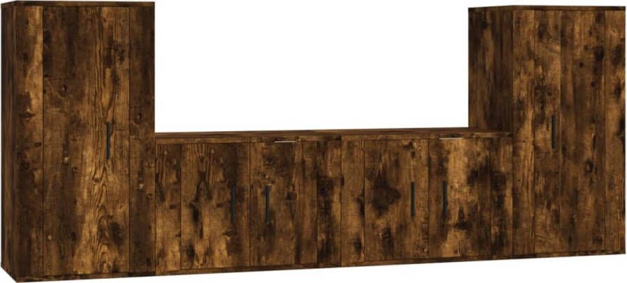 VidaXL Tv-meubelset 4-delig Bewerkt Hout Gerookt Eiken TV Kast Tv Meubel Houten Tv Stand Bruine Tv Kast Landelijk Tv Meubel Salontafel Opbergruimte Wandmontage - Foto 2