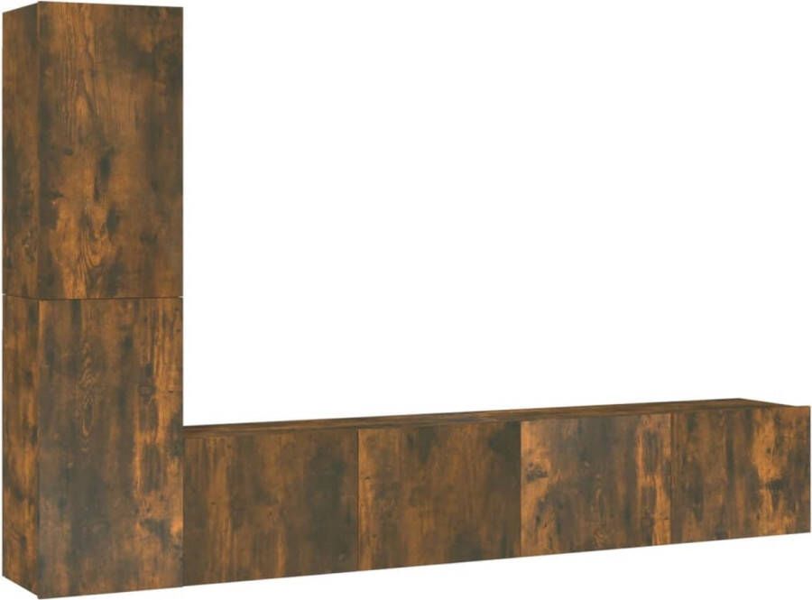 VidaXL Tv-meubelset 4-delig Gerookt eiken Televisiescherm Salontafel Houten Meubilair Bruine Meubelen Wandmontage Opbergruimte Mediastand