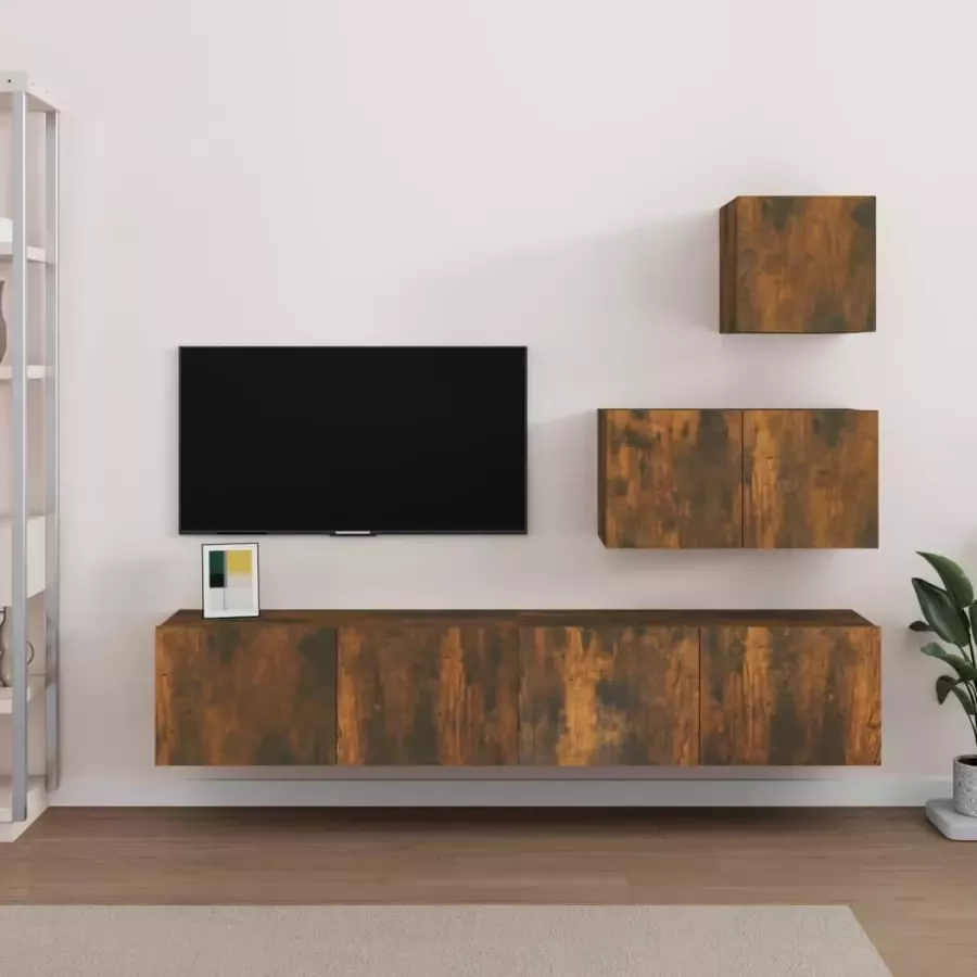 VidaXL -4-delige-Tv-meubelset-bewerkt-hout-gerookt-eikenkleurig