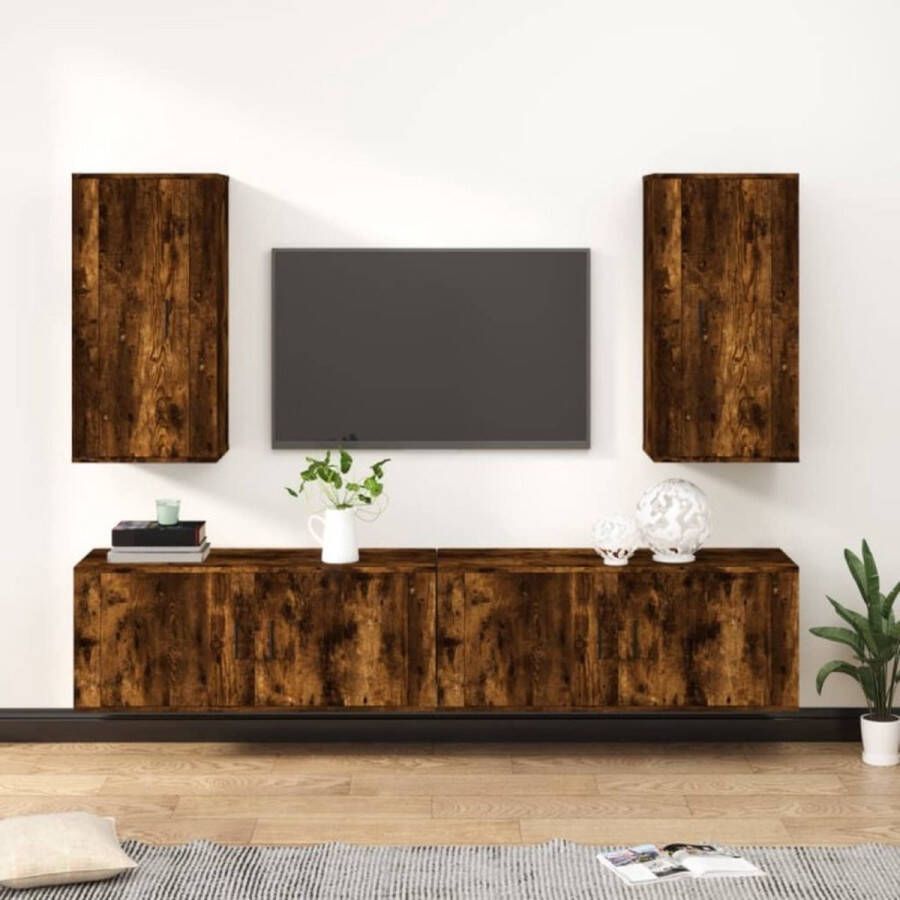 VidaXL -4-delige-Tv-meubelset-bewerkt-hout-gerookt-eikenkleurig