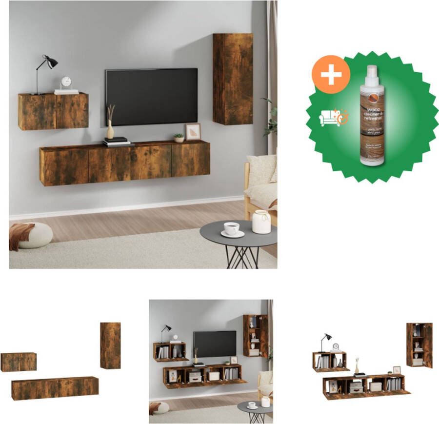 VidaXL Klassieke televisiekastenset TV-meubel 30.5x30x90 cm 30.5x30x60 cm 80x30x30 cm Gerookt eiken Kast Inclusief Houtreiniger en verfrisser - Foto 3