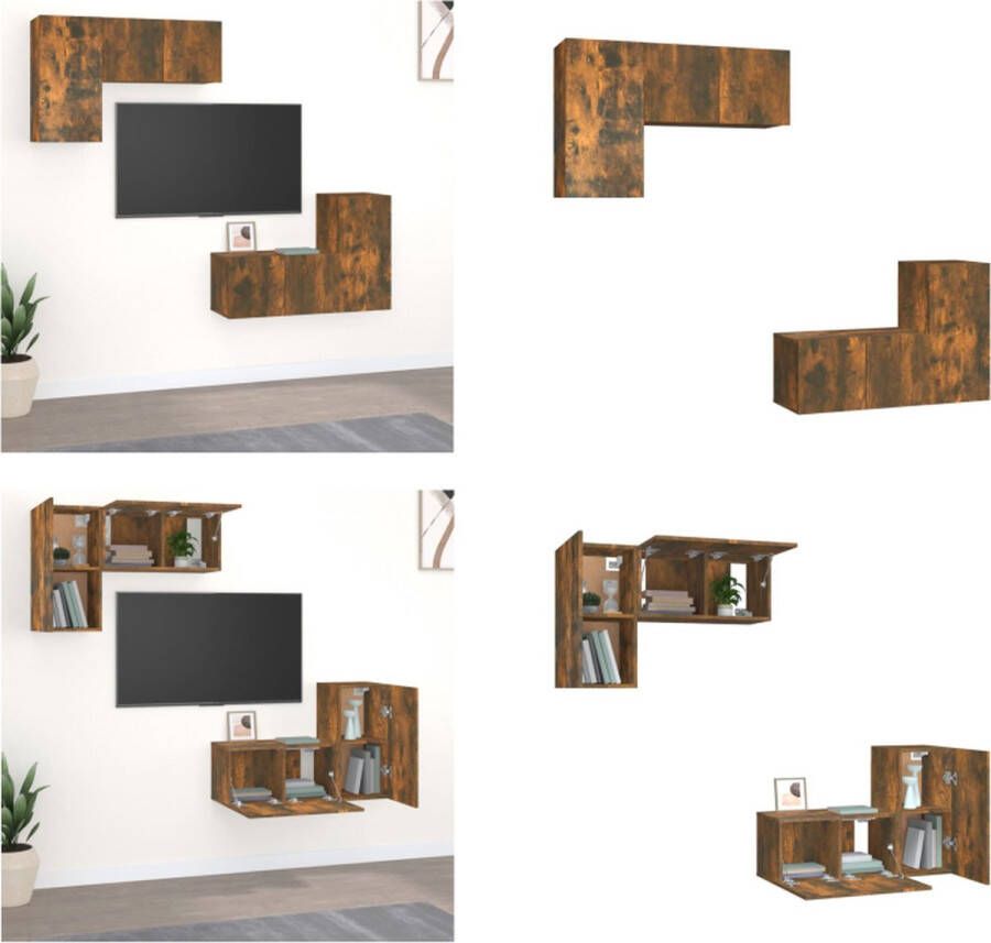 VidaXL 4-delige Tv-meubelset bewerkt hout gerookt eikenkleurig Tv-kastenset Tv-kastensets Tv-meubelset Televisiemeubelset - Foto 1