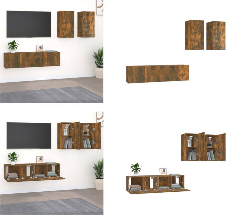 VidaXL 4-delige Tv-meubelset bewerkt hout gerookt eikenkleurig Tv-kastenset Tv-kastensets Tv-meubelset Televisiemeubelset