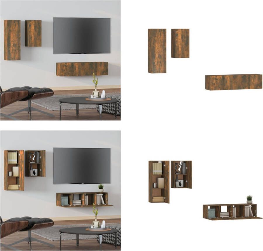 VidaXL 4-delige Tv-meubelset bewerkt hout gerookt eikenkleurig Tv-kastenset Tv-kastensets Tv-meubelset Televisiemeubelset - Foto 1