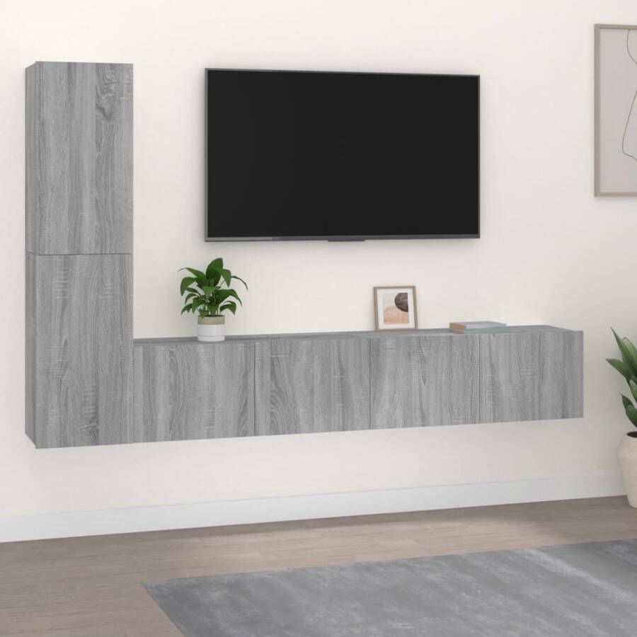 VidaXL -4-delige-Tv-meubelset-bewerkt-hout-grijs-sonoma-eikenkleurig - Foto 2
