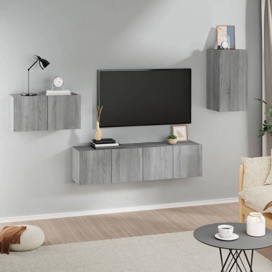 VidaXL -4-delige-Tv-meubelset-bewerkt-hout-grijs-sonoma-eikenkleurig