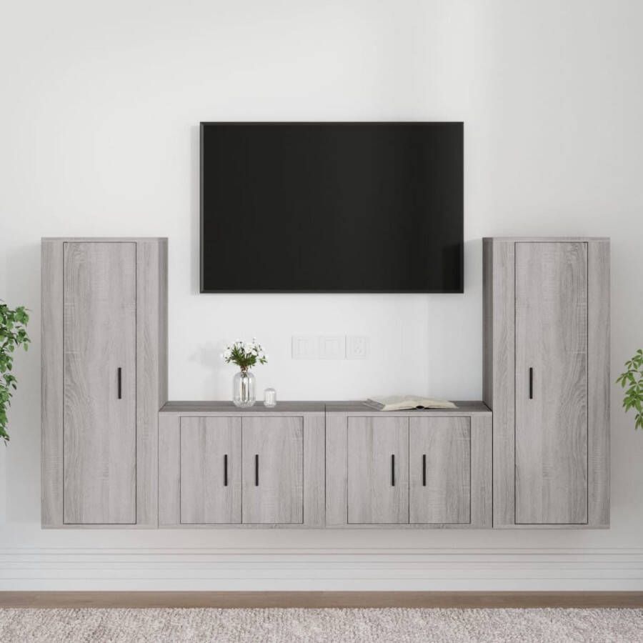 VidaXL -4-delige-Tv-meubelset-bewerkt-hout-grijs-sonoma-eikenkleurig - Foto 3