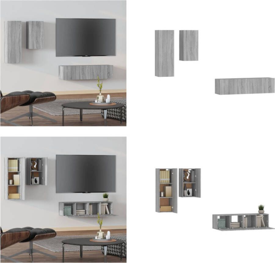 VidaXL 4-delige Tv-meubelset bewerkt hout grijs sonoma eikenkleurig Tv-kastenset Tv-kastensets Tv-meubelset Televisiemeubelset