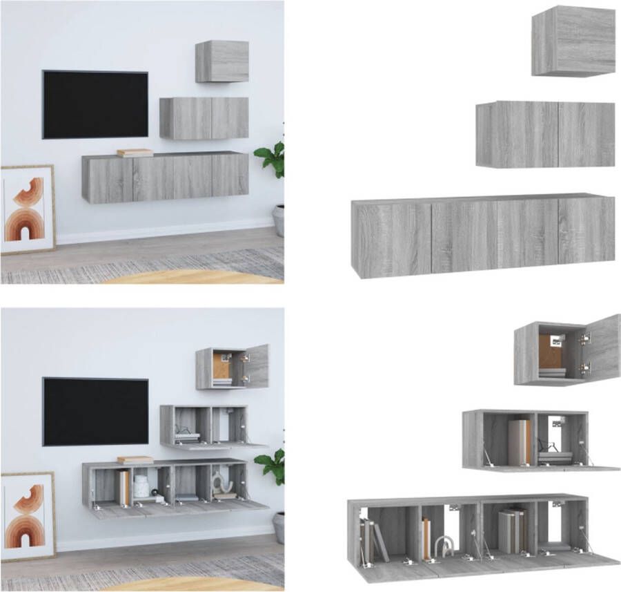 VidaXL 4-delige Tv-meubelset bewerkt hout grijs sonoma eikenkleurig Tv-kastenset Tv-kastensets Tv-meubelset Televisiemeubelset