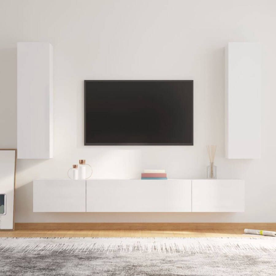 VidaXL -4-delige-Tv-meubelset-bewerkt-hout-hoogglans-wit - Foto 3