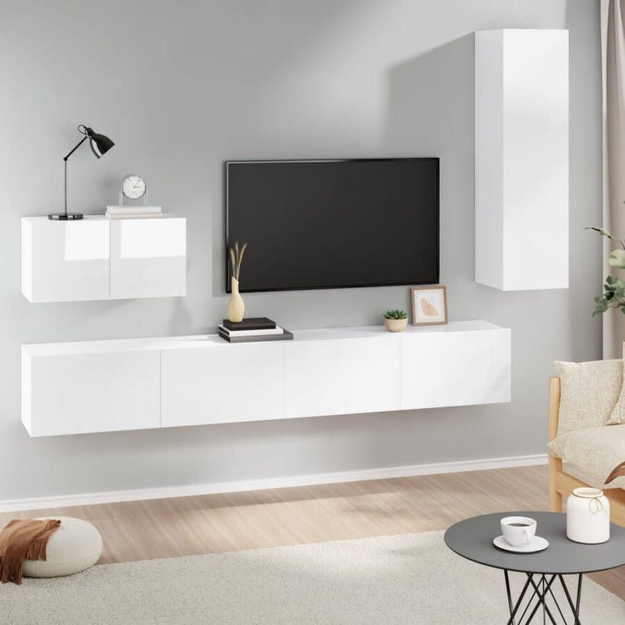VidaXL -4-delige-Tv-meubelset-bewerkt-hout-hoogglans-wit - Foto 2
