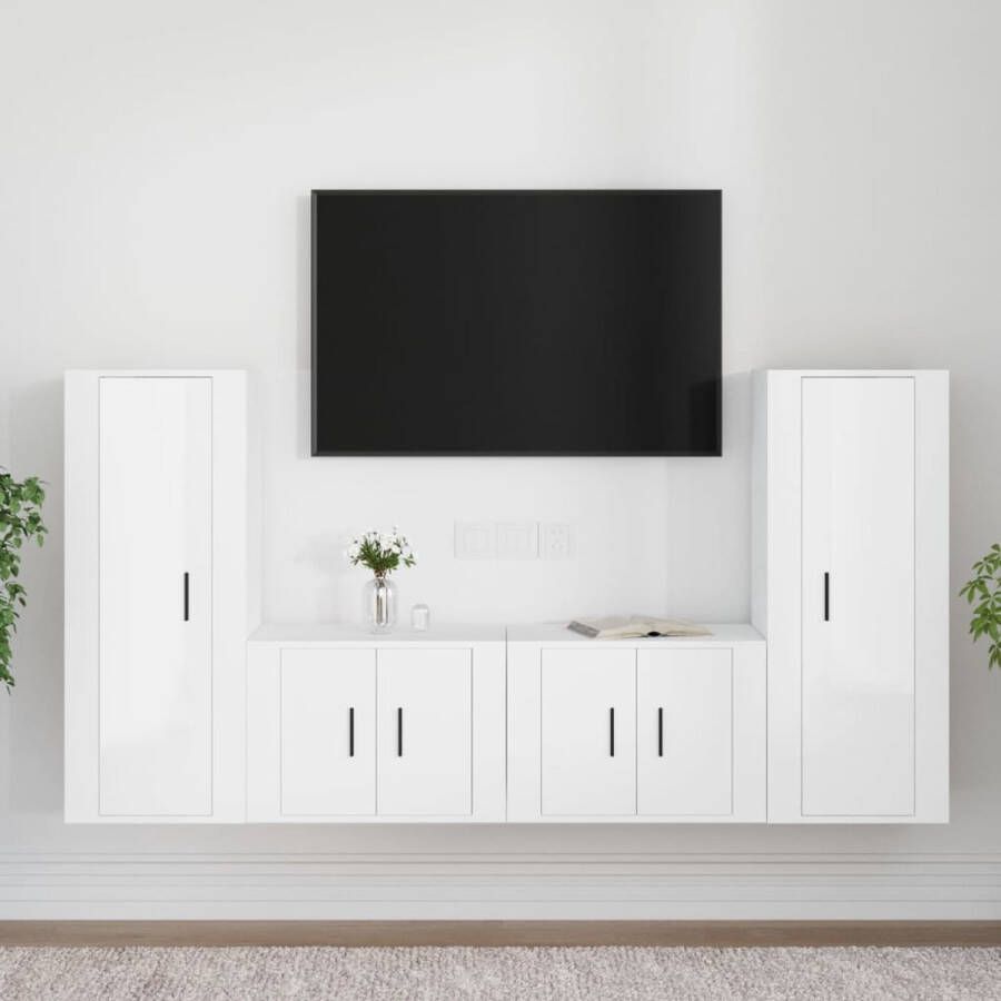 VidaXL -4-delige-Tv-meubelset-bewerkt-hout-hoogglans-wit - Foto 1