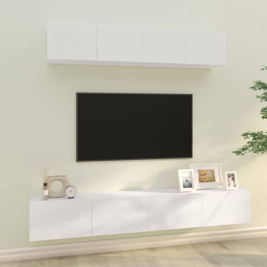 VidaXL -4-delige-Tv-meubelset-bewerkt-hout-hoogglans-wit