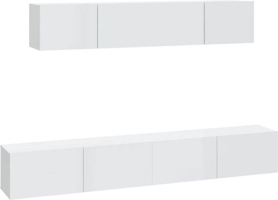 VidaXL -4-delige-Tv-meubelset-bewerkt-hout-hoogglans-wit