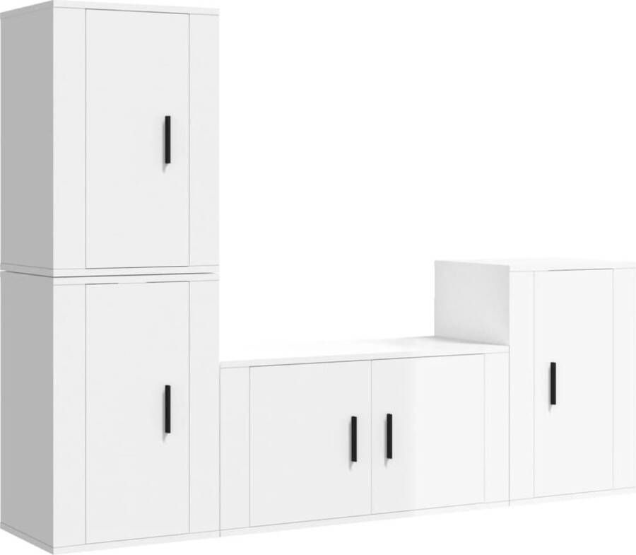 VidaXL 4-delige Tv-meubelset hoogglans wit TV Meubel Tv Kast Salontafel Houten Tv Stand White Furniture Moderne Tv Bank