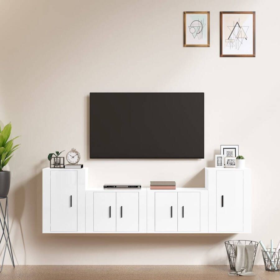 VidaXL -4-delige-Tv-meubelset-bewerkt-hout-hoogglans-wit - Foto 3
