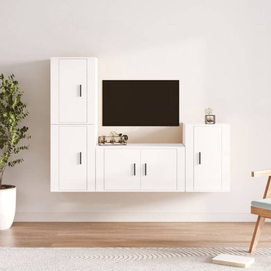 VidaXL -4-delige-Tv-meubelset-bewerkt-hout-hoogglans-wit - Foto 2