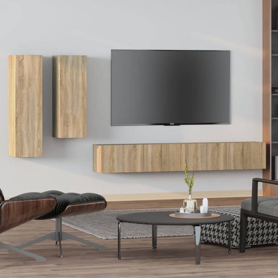 VidaXL -4-delige-Tv-meubelset-bewerkt-hout-sonoma-eikenkleurig - Foto 3