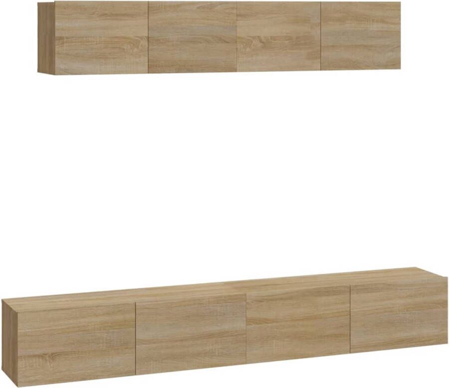 VidaXL 4-delige Tv-meubelset Sonoma Eiken Televisieserie Salontafel Houten Meubels Bruine Meubelen Wandmontage Tv Kast Opbergruimte