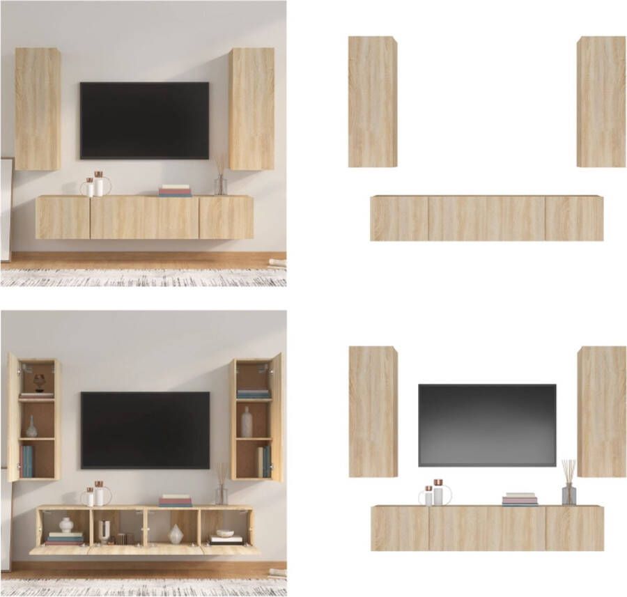 VidaXL 4-delige Tv-meubelset bewerkt hout sonoma eikenkleurig Tv-kast Tv-kasten Tv-meubel Hifi-meubel
