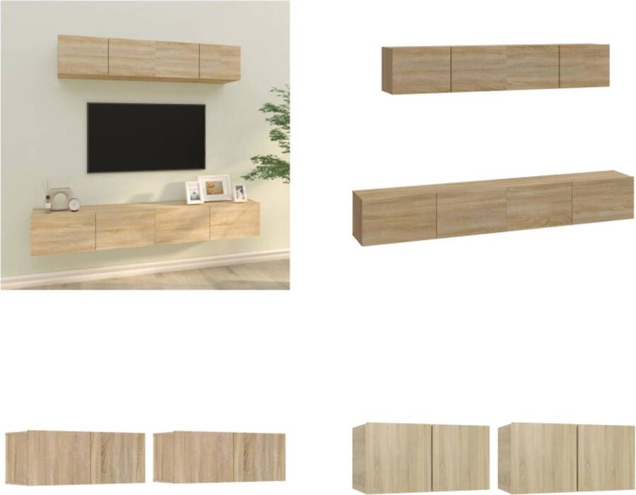 vidaXL 4-delige Tv-meubelset bewerkt hout sonoma eikenkleurig Tv-kast Tv-kasten Tv-meubel Hifi-meubel