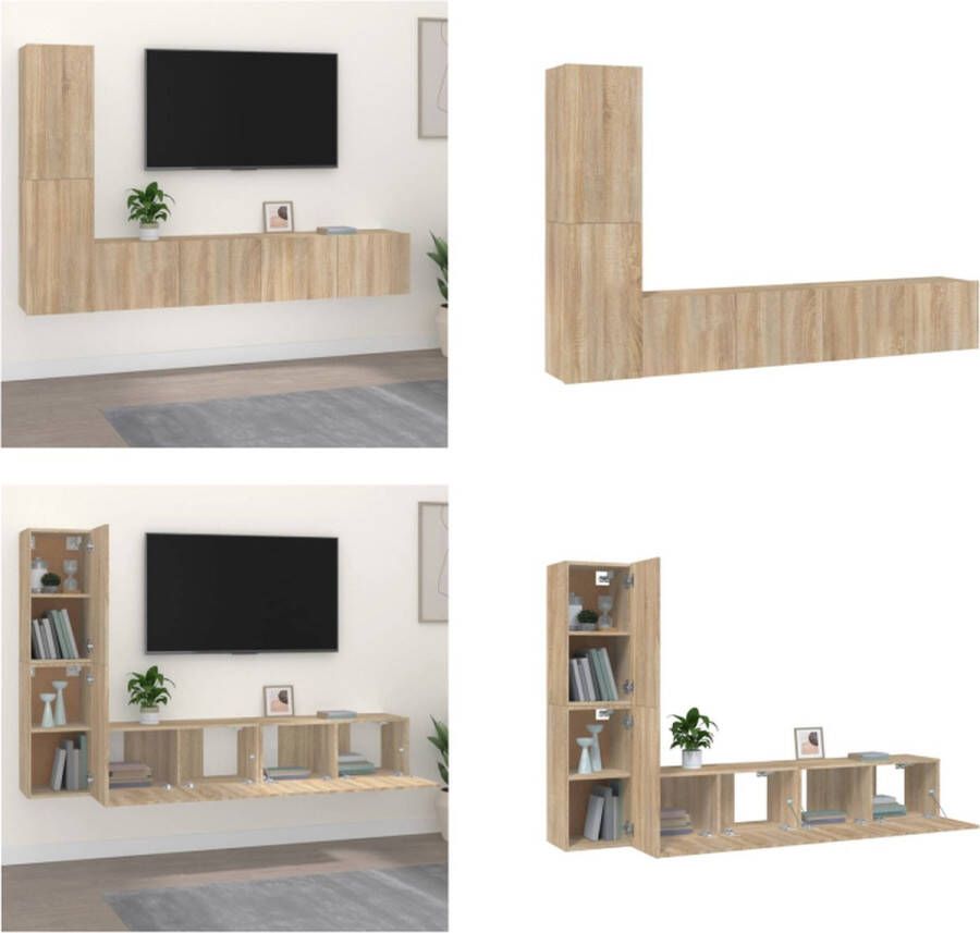 vidaXL 4-delige Tv-meubelset bewerkt hout sonoma eikenkleurig Tv-kast Tv-kasten Tv-meubel Hifi-meubel