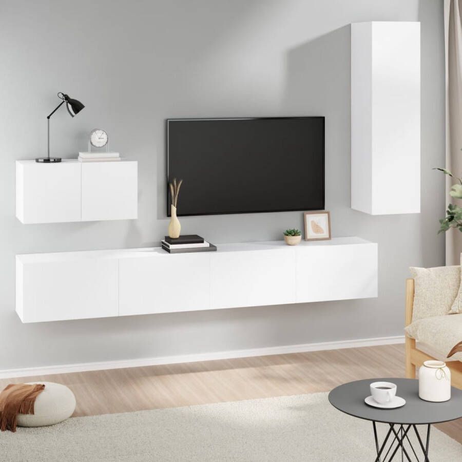 VidaXL -4-delige-Tv-meubelset-bewerkt-hout-wit - Foto 3