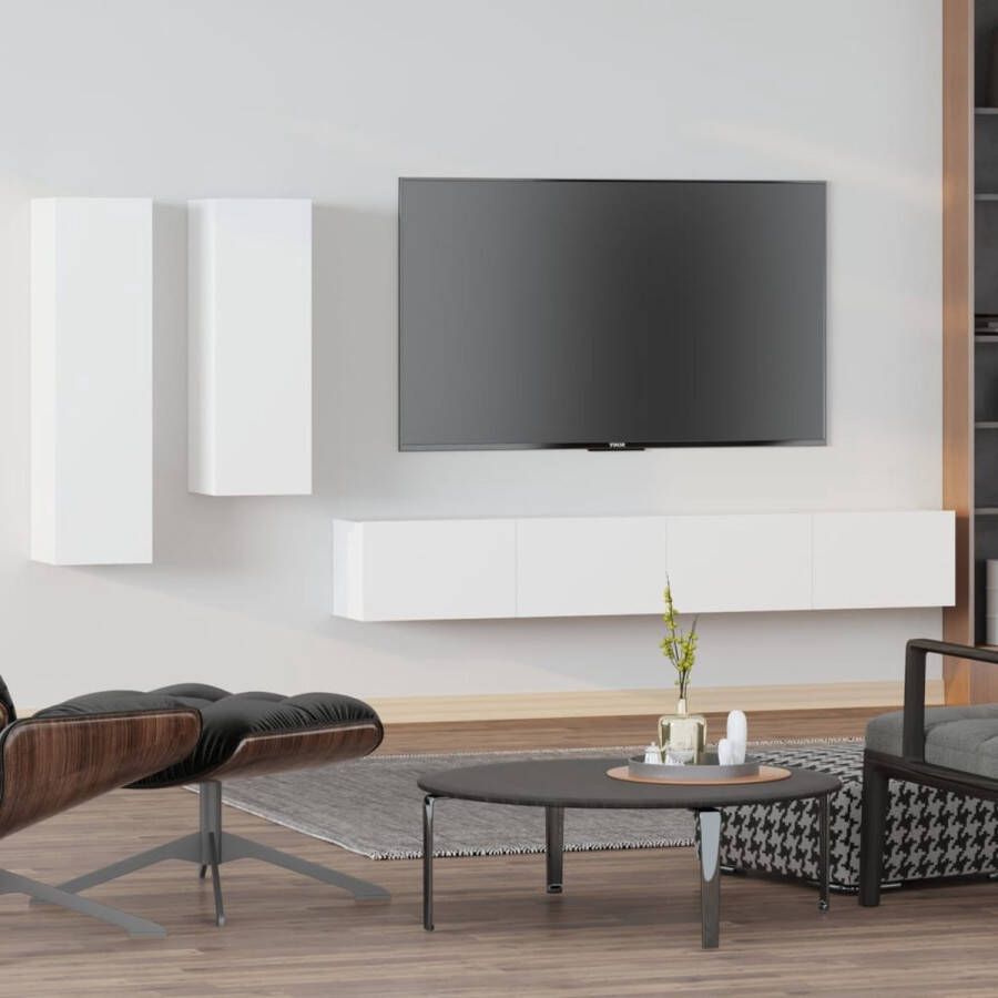 VidaXL -4-delige-Tv-meubelset-bewerkt-hout-wit - Foto 1
