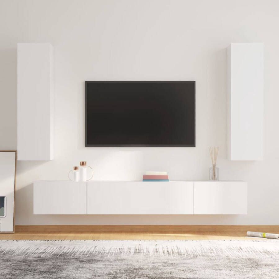 VidaXL -4-delige-Tv-meubelset-bewerkt-hout-wit - Foto 2
