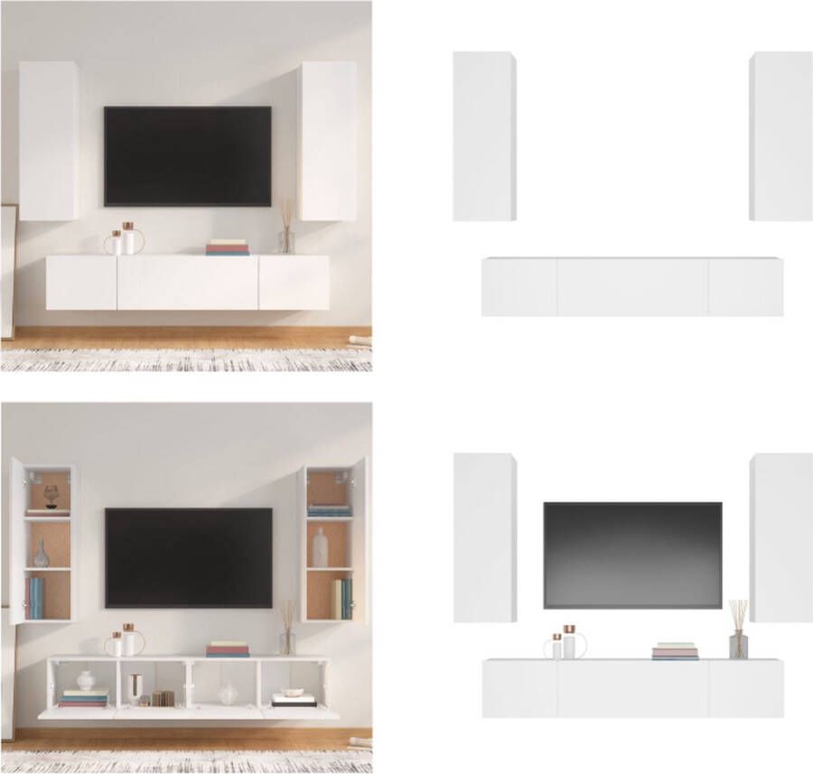 VidaXL 4-delige Tv-meubelset bewerkt hout wit Tv-kast Tv-kasten Tv-meubel Hifi-meubel