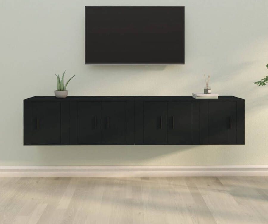 VidaXL -4-delige-Tv-meubelset-bewerkt-hout-zwart