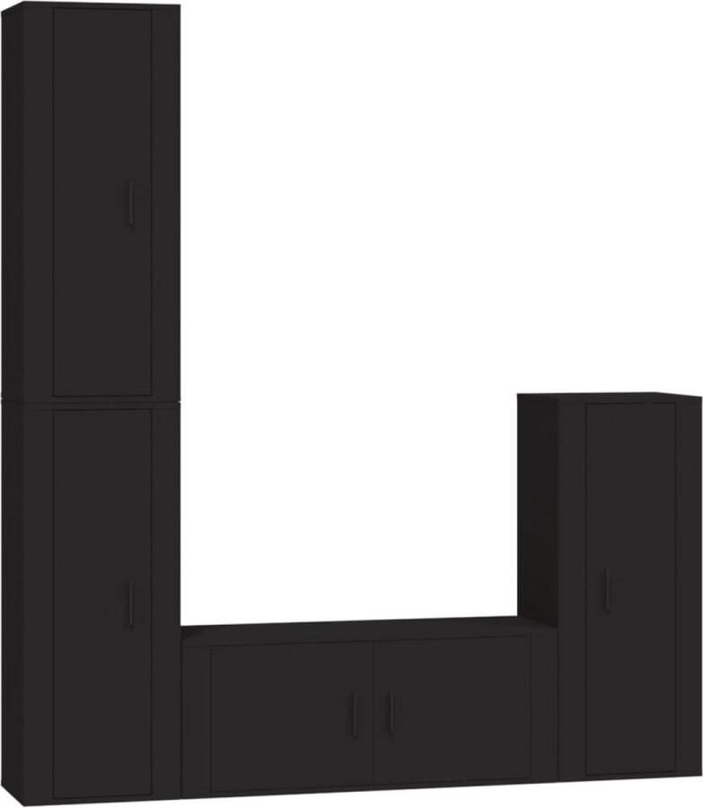 VidaXL -4-delige-Tv-meubelset-bewerkt-hout-zwart