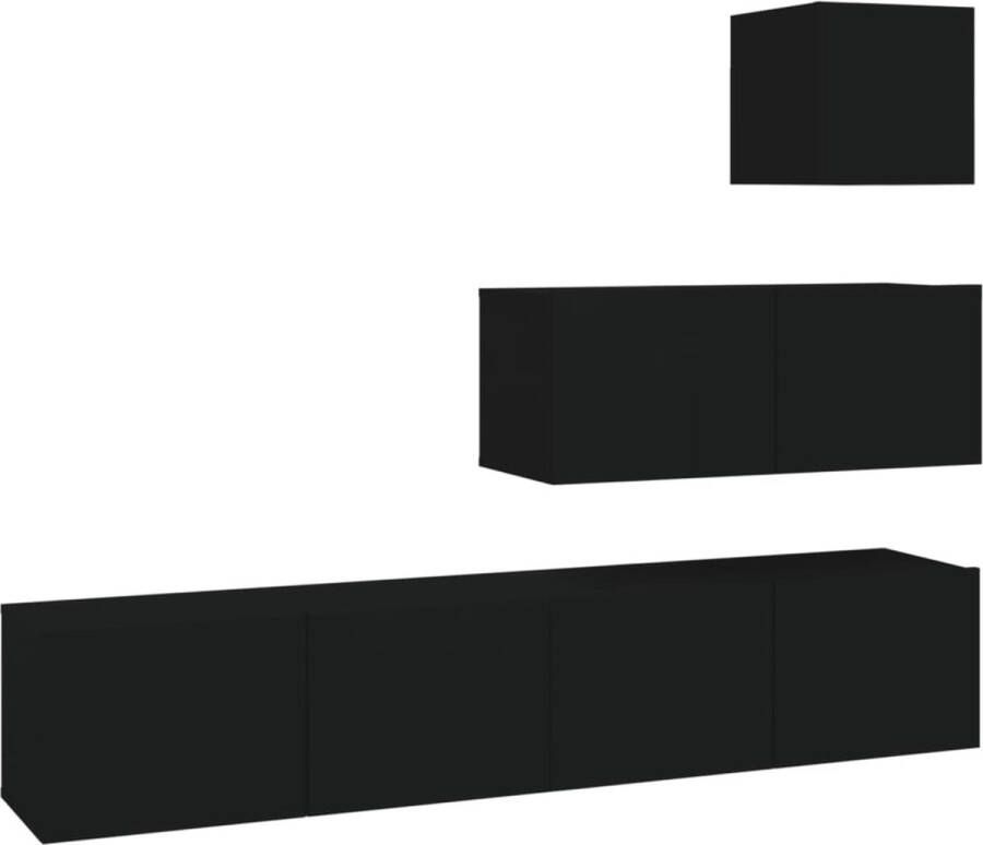 VidaXL -4-delige-Tv-meubelset-bewerkt-hout-zwart