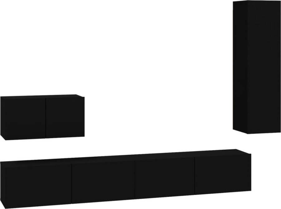VidaXL -4-delige-Tv-meubelset-bewerkt-hout-zwart - Foto 2